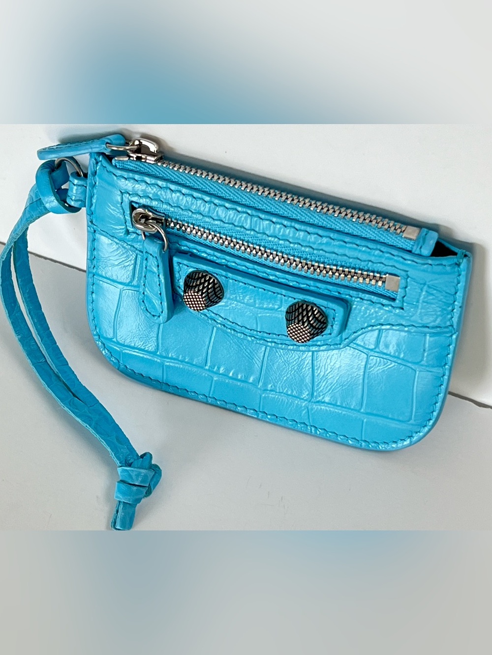Balenciaga Le Cagole Blue Leather Gunmetal Giant Hardware Pouch